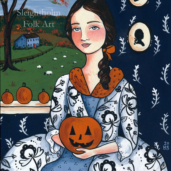 Veritys Pumpkin 8x10 PRINT whimsical colonial halloween