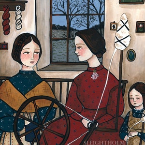 PRINT St Distaff Day 8x10 spinning knitting folk art