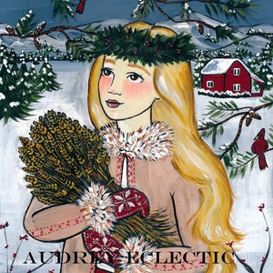 Forest Lucia 8x10 PRINT swedish christmas folk art