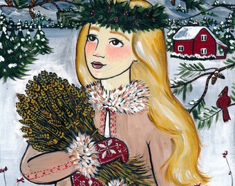 Forest Lucia 8x10 PRINT swedish christmas folk art