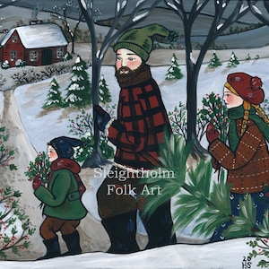 PRINT Bringing Home the Tree 8x10 Christmas art