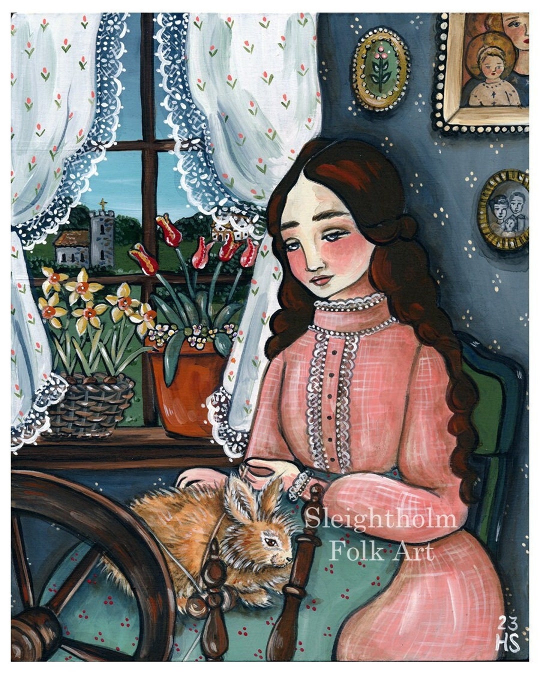 PRINT Angora Spinner 8x10 Folk Art Print Fiber Art Rabbit - Etsy