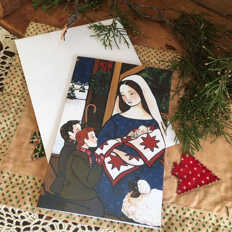 NOTECARD Adoration of the Shepherds homespun Christmas card 4x6 with envelope image 1