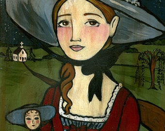 11x14 PRINT Cecily folk art girl with doll americana