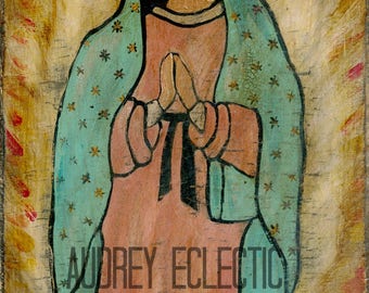 PRINT Our Lady of Guadalupe mexican folk art