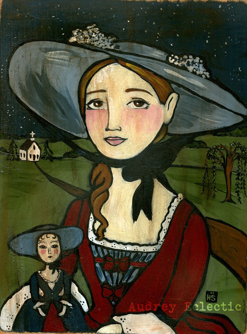 8x10 PRINT Cecily Early American Folk Art Print Girl With