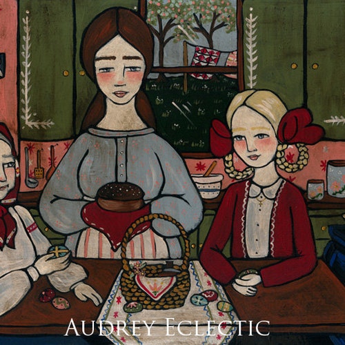 8x10 folk art print Preparing the Easter Basket pysansky folk art