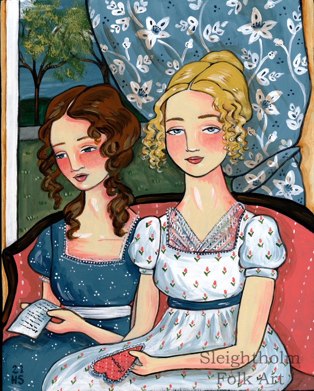 PRINT Emma and Harriet 8x10 Folk Art Etsy