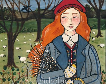 PRINT Easter Morning Walk 8x10 spring folk art