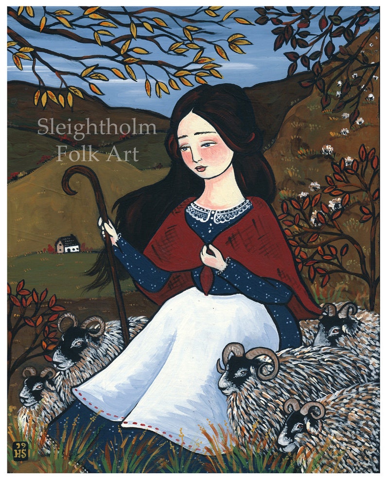 11x14 PRINT Down the Autumn Fells scottish shepherd folk art image 2
