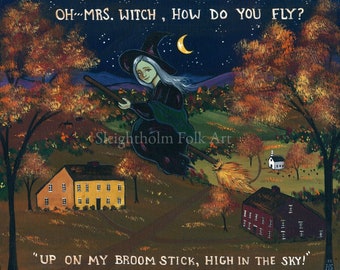 PRINT Oh Mrs Witch 8x10 halloween folk art new england