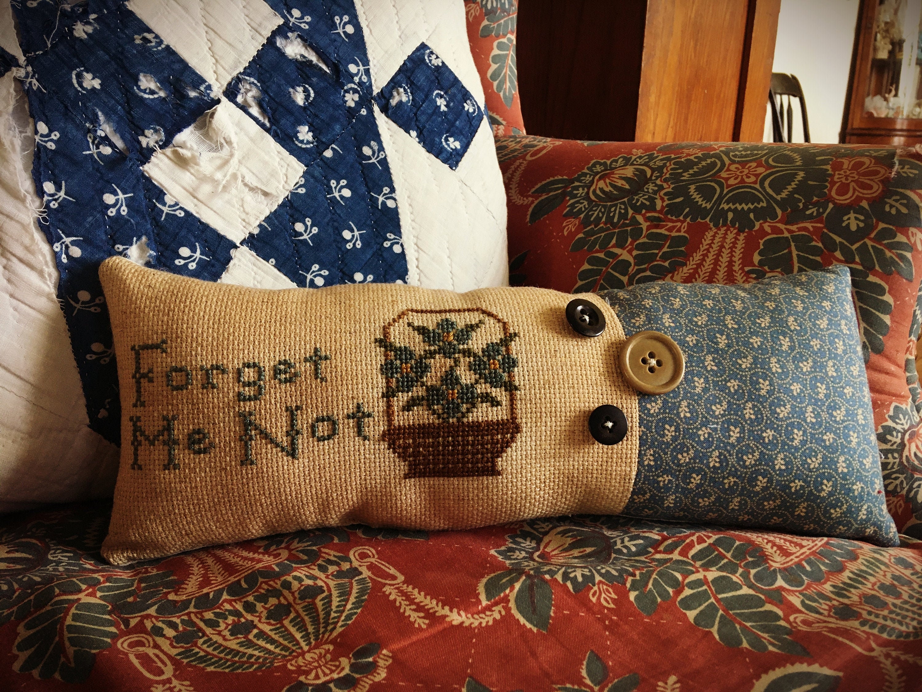 CROSS STITCH PDF Forget Me Not Primitive Pillow Download