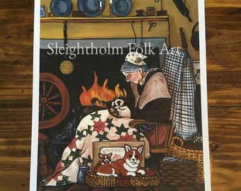 PRINT 11x14 Tasha Tudor at Home folk art portrait