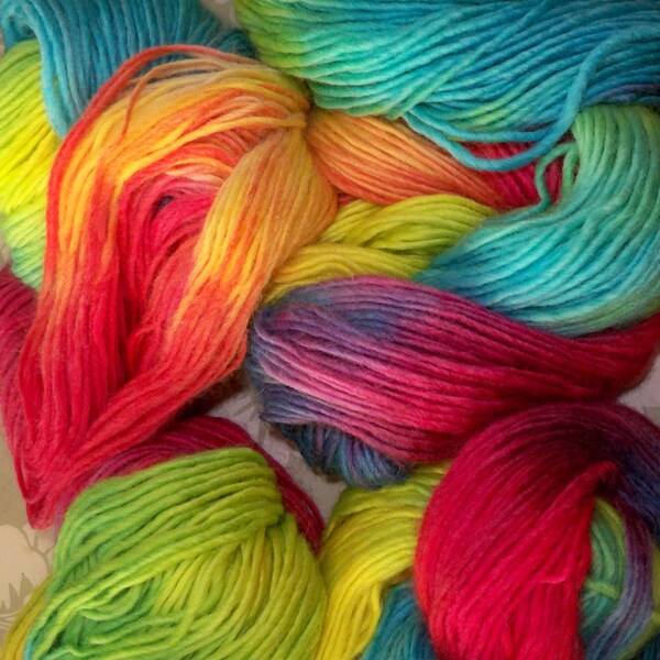 77 yds Rainbow Handspun Handpainted Yarn  / Etsy Rainbow Yarn / Makes Waldorf Doll Hair