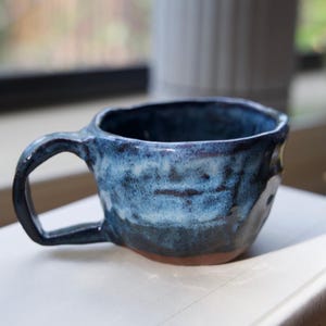 Dripped Blue Stoneware Mug With Handle, Stoneware Coffee Mug, Pottery Mug Handmade, Handmade Pottery Mug.Modern Mug, Stoneware Tea Mug