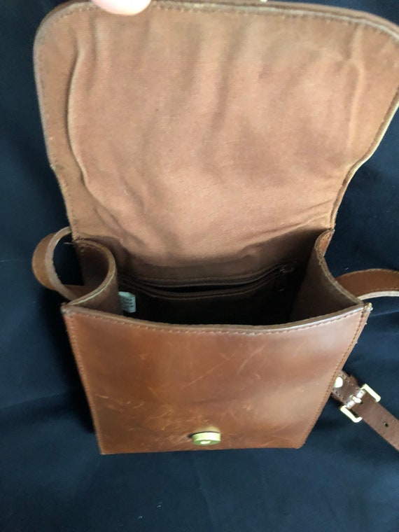 rectangular red-brown leather crossbody with bras… - image 2