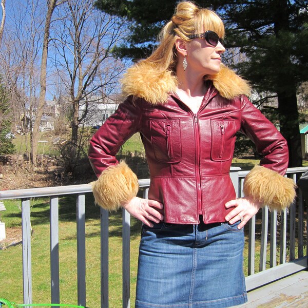 Vintage Rare Wilsons Burgundy Disco Leather Jacket Super Cool Size Small