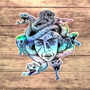 Autocollant holographique Médusa, Méduse, gorgone mythologie grecque, dessin