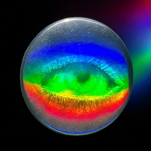 Vintage Winking Eye Hologram Badge 44mm/1.73in, Genuine 90s Embossed Multiplexed 3D Hologram, Rainbow Hologram,
