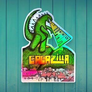 Autocollant holographique Gagazilla, Saint-Étienne, St Etienne, stéphanois, gaga