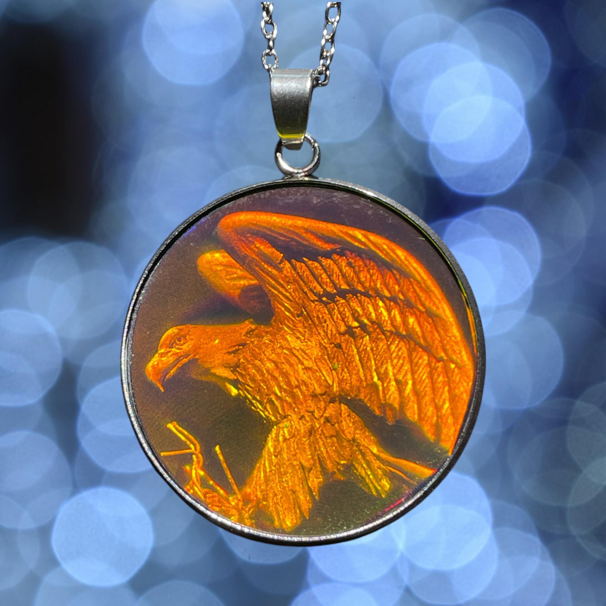 Hologramm-Anhänger mit Adler, 3D, Vintage 30 mm/1,18 Zoll, echtes Hologramm aus den 90er Jahren, Tiere, Vögel, Raubvögel, Holografie