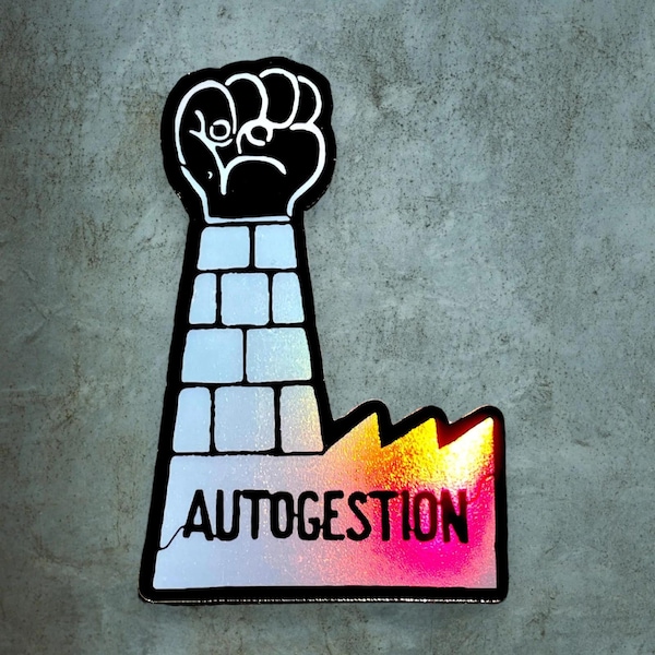 Holographic self-management sticker - raised fist May '68 - 8 cm laminated holographic vinyl - Historical & Political sticker