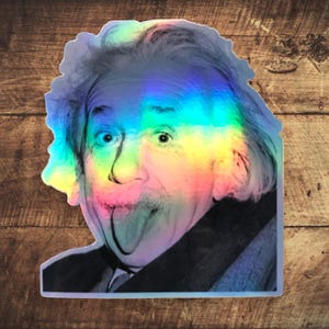 Autocollant holographique Albert Einstein tirant la langue, photo historique, science, cadeau pour les scientifiques, e=mc2, physique