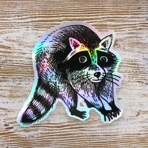 Holografischer Waschbäraufkleber, holografischer Aufkleber Waschbär, Zeichnung, Tiere, Aufkleber, süß, Geschenk für Waschbärfans