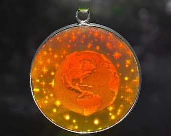 Planet Erde Hologramm Anhänger auf Sternenhintergrund, 3D, Vintage 30mm/1,18inch, Echtes 90er Hologramm, Weltraum, Erde