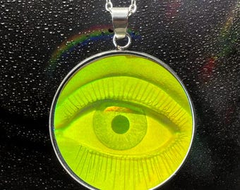 3D-Augen-Hologramm-Anhänger, 30 mm, echtes Vintage-Hologramm aus den 90ern, Edelstahl, seltenes Sammlerstück
