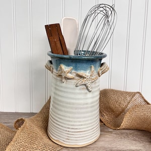 Starfish Wine Bottle Holder / Utensil  Holder, Handmade Pottery
