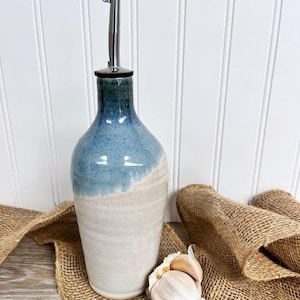 Beachside Olive Oil Bottle, Handmade Pottery Olive Oil Dispenser