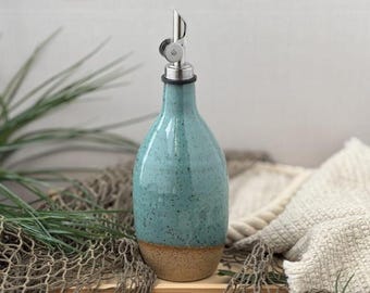 Speckled Turquoise Olive Oil Dispenser, Handmade Pottery