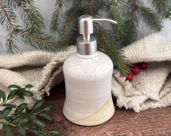 Frost White Liquid Soap Dispenser // Lotion Dispenser, Handmade Pottery