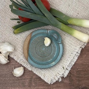 Handmade Ceramic Speckled Turquoise Garlic Grater Olive Oil Dipping Dish