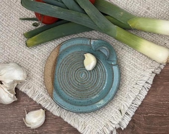 Handmade Ceramic Speckled Turquoise Garlic Grater Olive Oil Dipping Dish