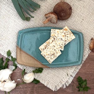 Handmade Ceramic Speckled Turquoise Cheese Appetizer Plate, Serving Platter