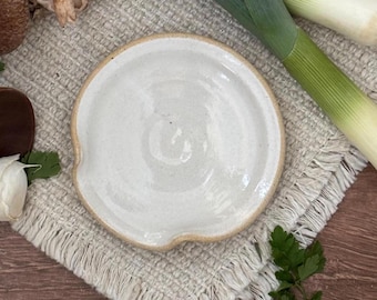Frost White Stoneware Spoon Rest, Handmade Pottery
