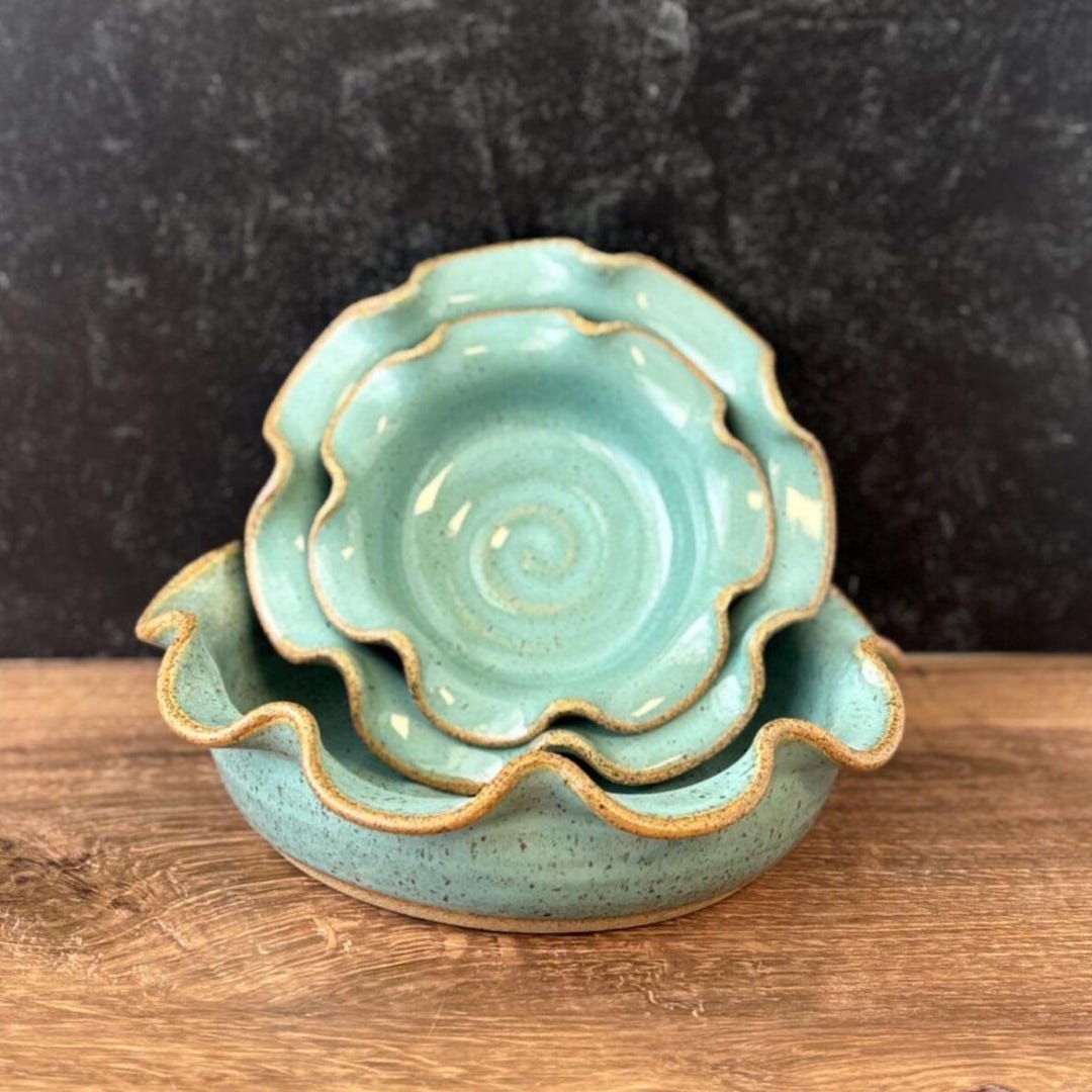 Handmade Ceramic Speckled Turquoise Ruffle Bowl in Small, Medium and ...
