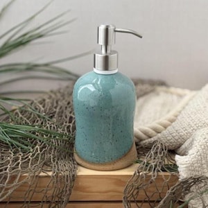 Speckled Turquoise Liquid Soap Dispenser // Lotion Dispenser, Handmade Pottery