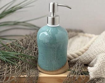 Speckled Turquoise Liquid Soap Dispenser // Lotion Dispenser, Handmade Pottery
