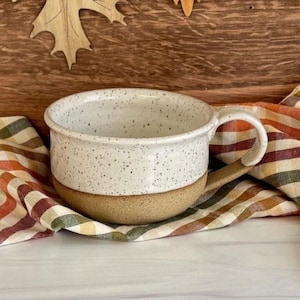16 oz SaltStone Speckled White Chowder Mug, Handmade Pottery