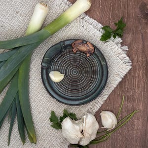 Handmade Ceramic Crab Bay Blue Garlic Grater Olive Oil Dipping Plate