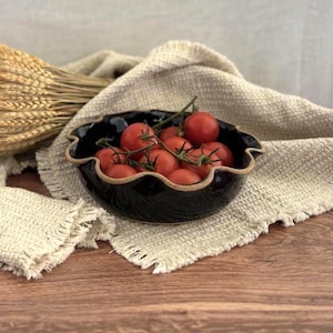 Raven Black Small, Medium and Large Ruffle Bowl, Handmade Pottery