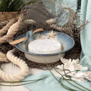 Starfish Brie Baker with Wooden Spreading Knife, Handmade Pottery