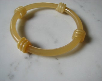 Yellow Coiled Cord Hollow Plastic Bangle Bracelet - Vintage