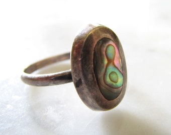 Vintage Mexican Sterling Silver Abalone Ring