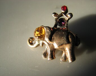 Tiny Bejeweled Elephant Brooch Pin Tie Tack