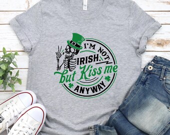 Funny St Patrick's Day Unisex Tee: Kiss Me, Clover Green