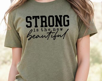 Strong is the New T-shirt, fitnessmotivatie, uniseks katoenen T-shirt